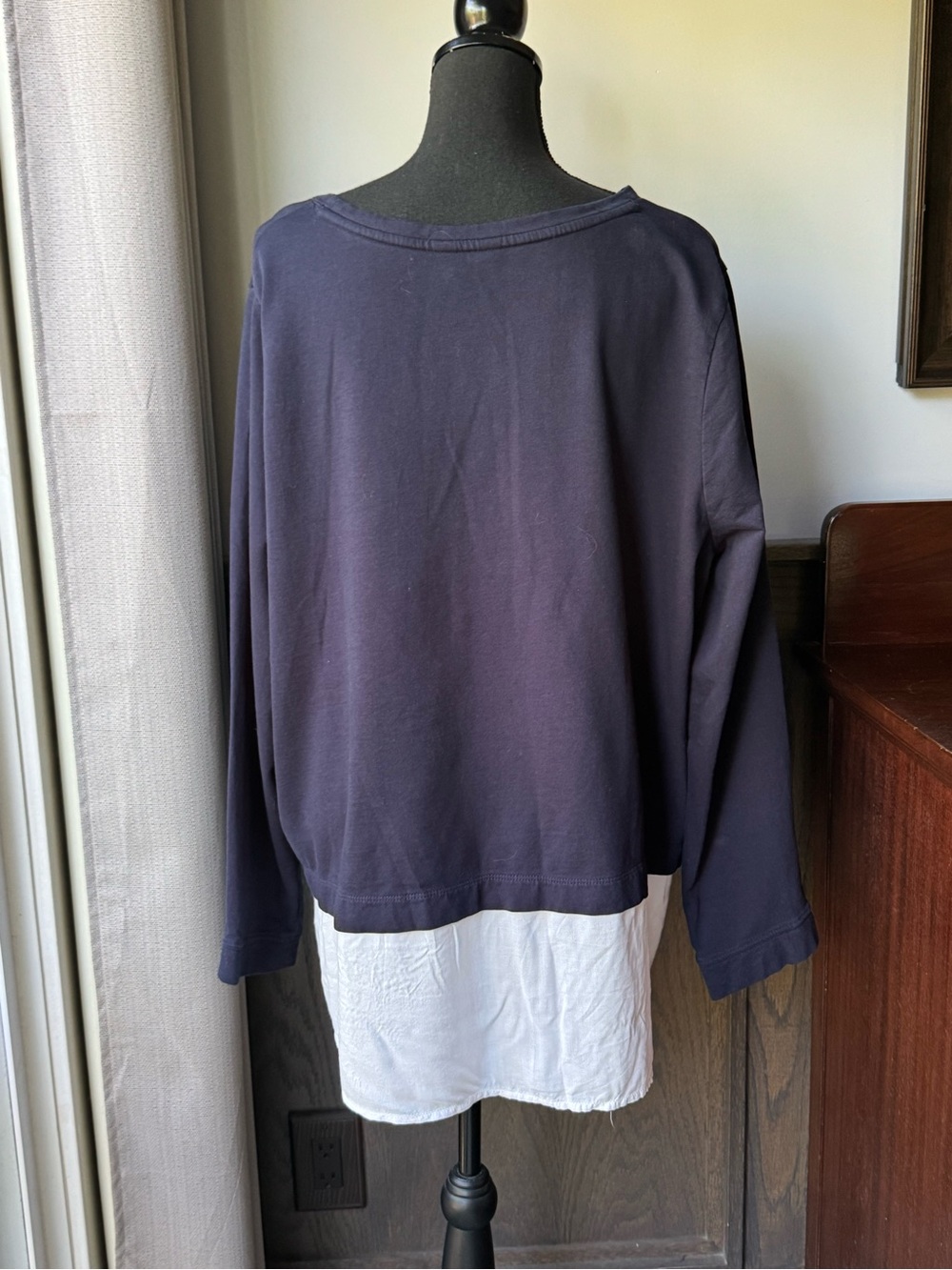 Crown&Ivy Navy Long Sleeve Top with Orange elephant and White Ruffle Hem - Picture 4 of 7